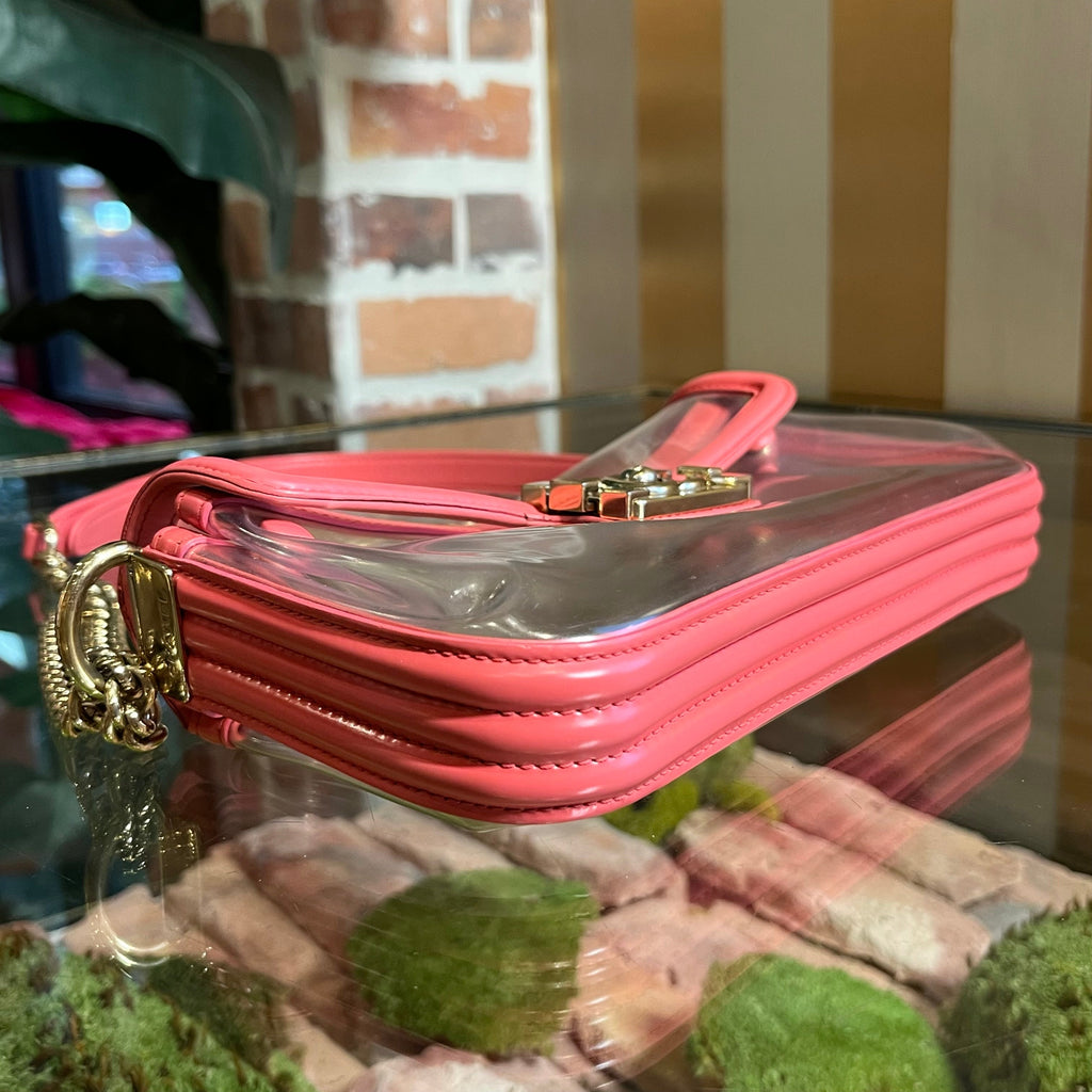CHANEL Transparent And Pink Vinyl CC Chain Small Shoulder Bag