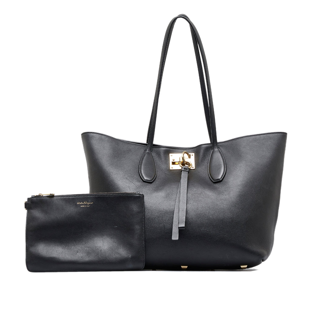Black Ferragamo Gancini Tote Bag