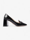 Prada Logo Block Heels 7.5cm Black Patent Leather EU 38 UK 5