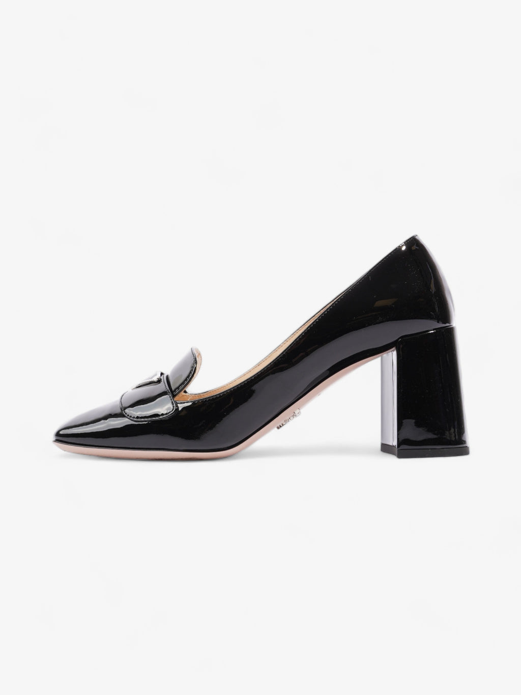Prada Logo Block Heels 7.5cm Black Patent Leather EU 38 UK 5