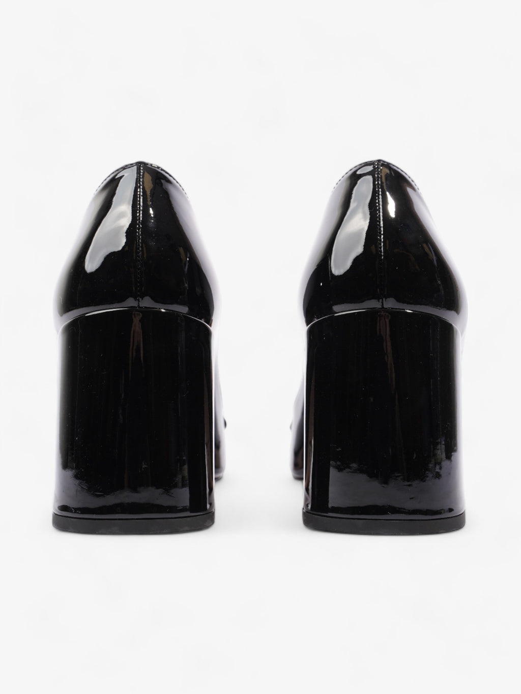 Prada Logo Block Heels 7.5cm Black Patent Leather EU 38 UK 5