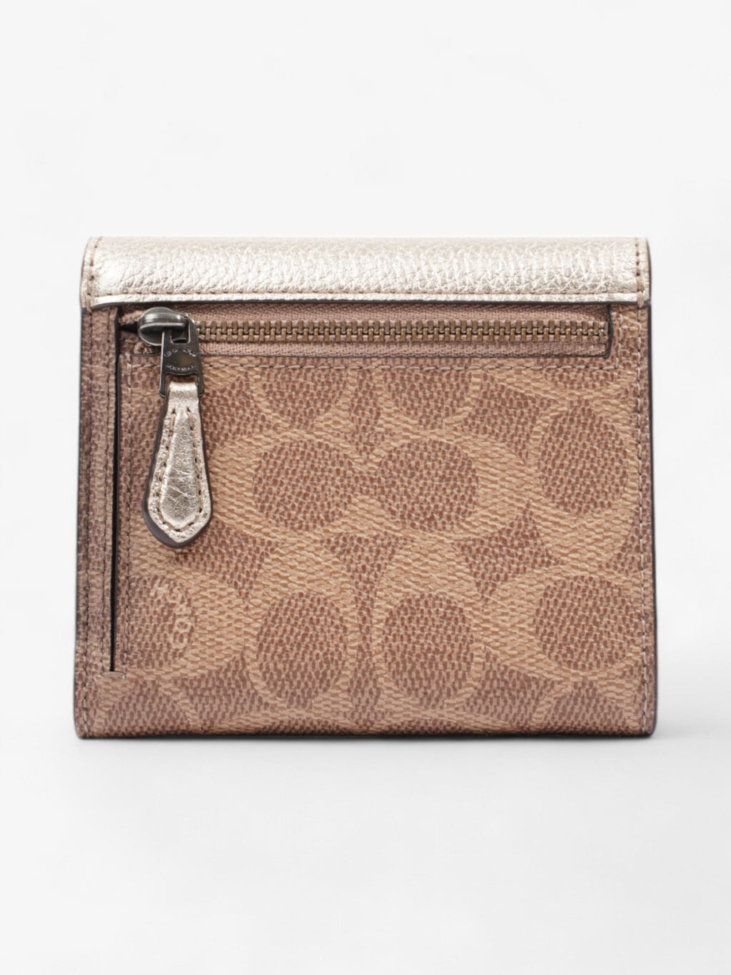 Coach Trifold Purse Gold / Beige / Brown Coated Canvas