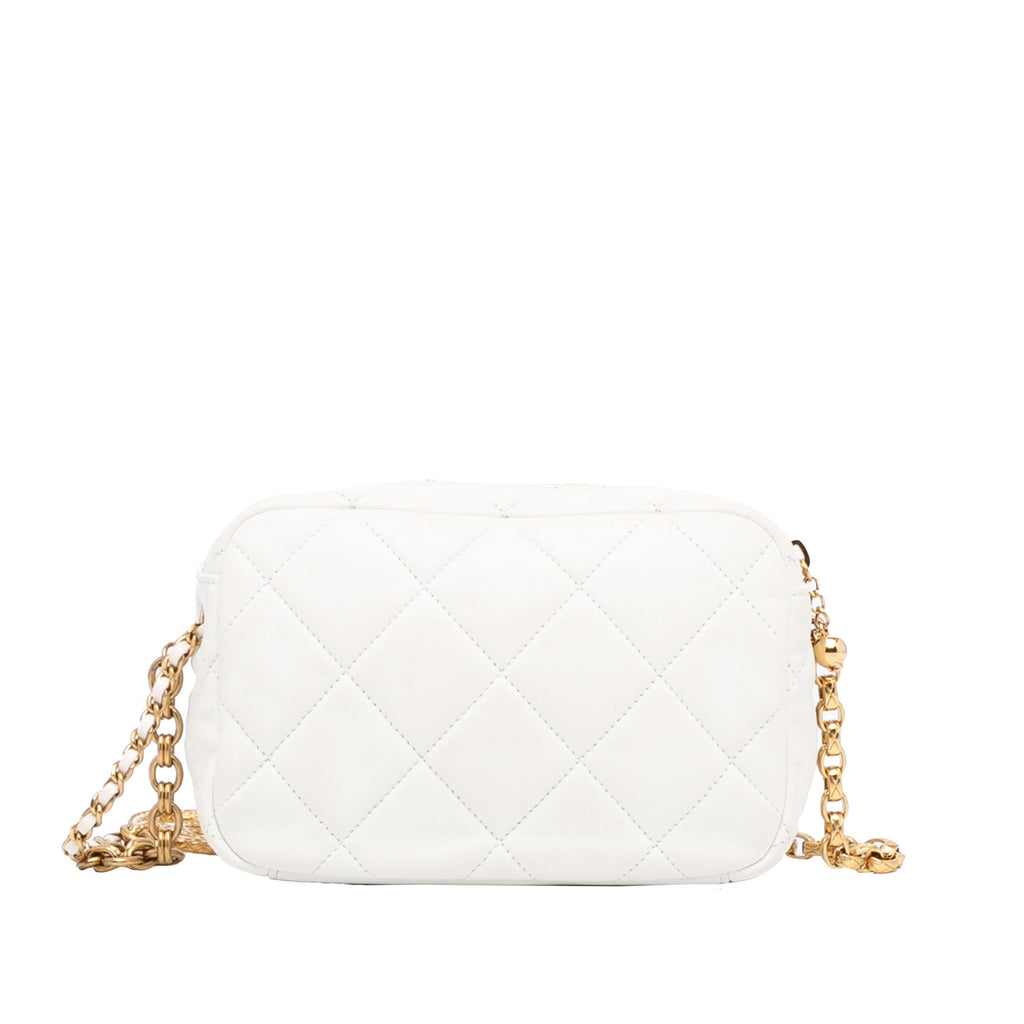 Chanel Camera Bag Small White Quilted Lambskin Gold