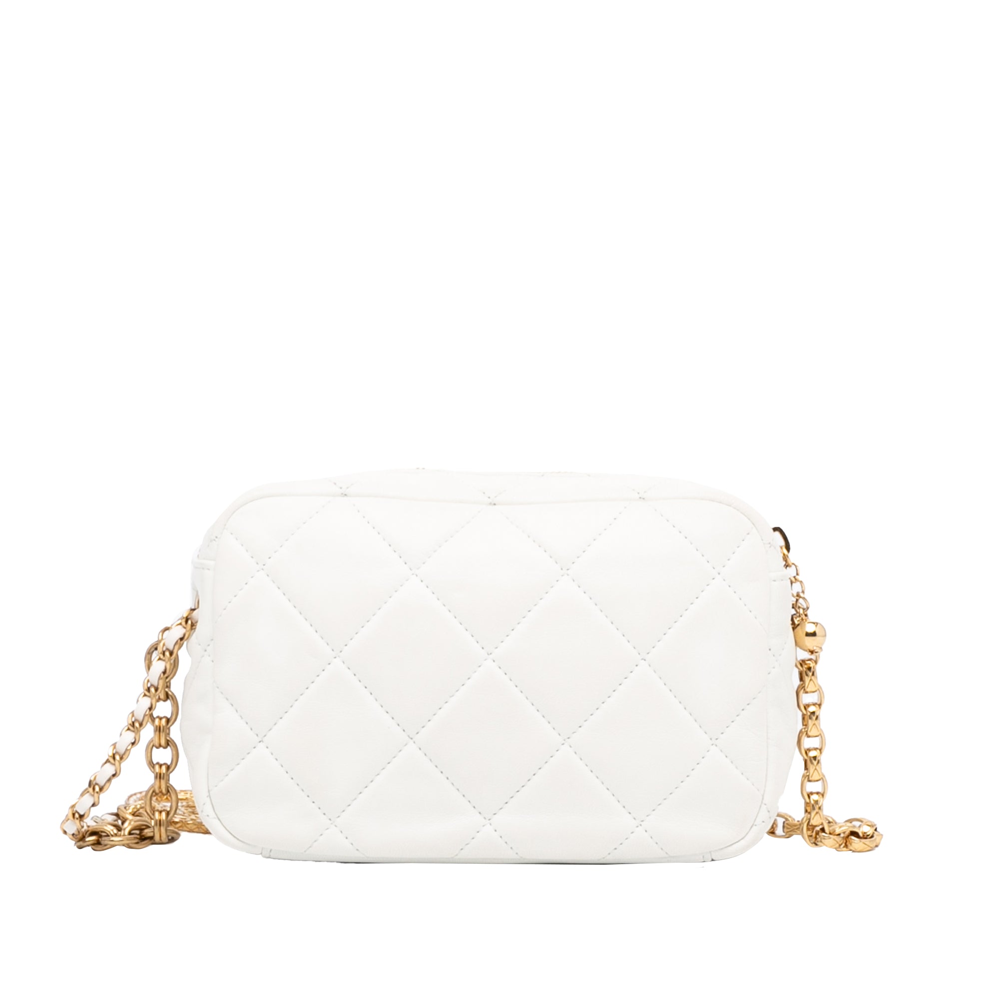 Chanel Camera Bag Small White Quilted Lambskin Gold
