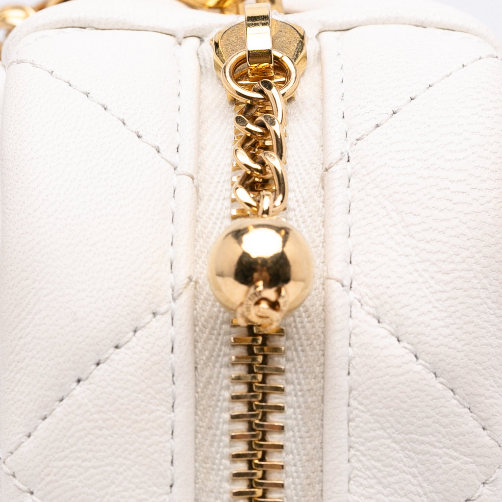 Chanel Camera Bag Small White Quilted Lambskin Gold