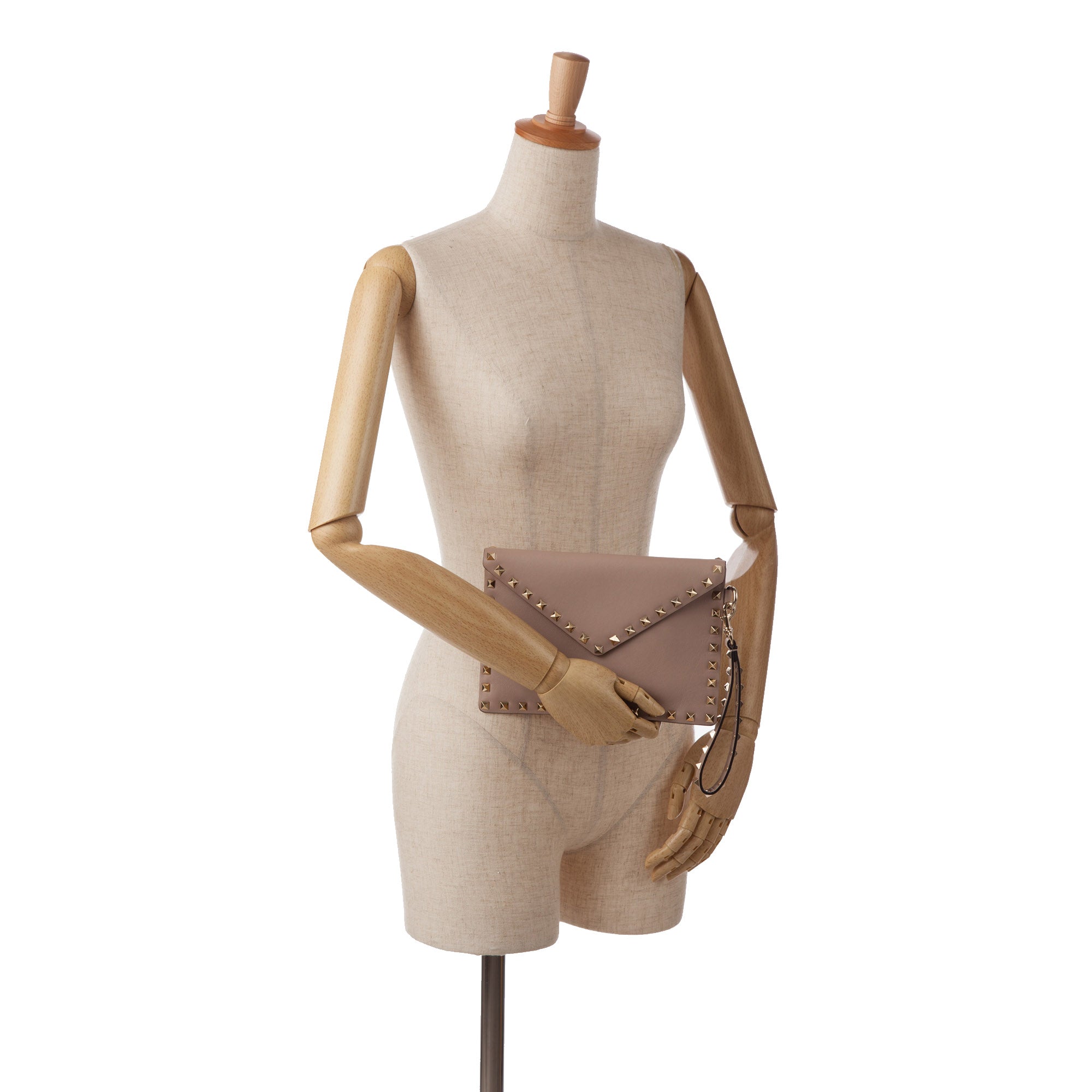 Valentino Rockstud Envelope Clutch Light Brown