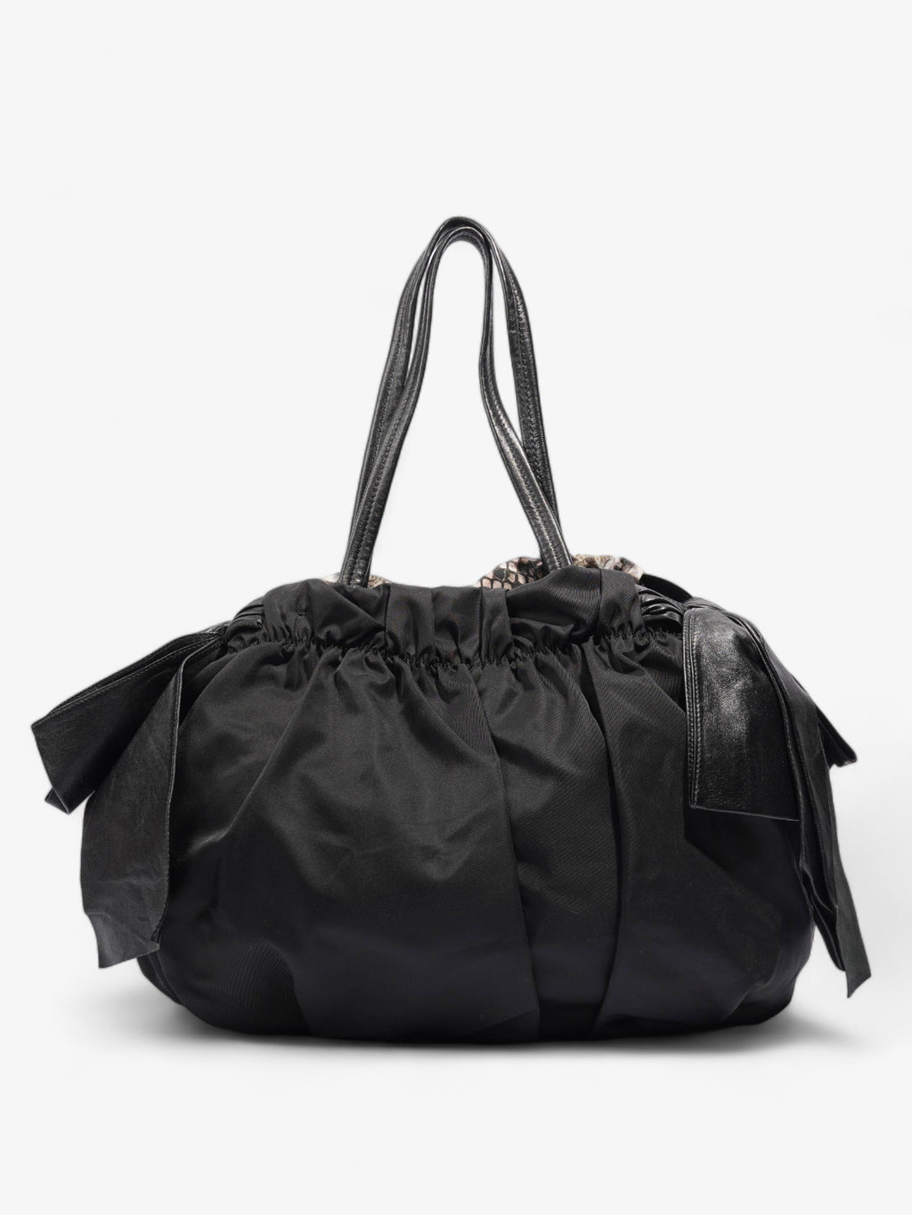 Prada Python Print Bow Detail Black / Pink / Beige Nylon