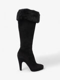Prada Fur Trim Calf Boots 100mm Black Suede EU 37 UK 4