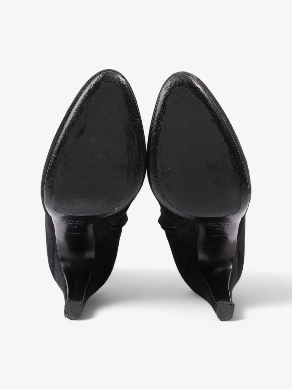 Prada Fur Trim Calf Boots 100mm Black Suede EU 37 UK 4