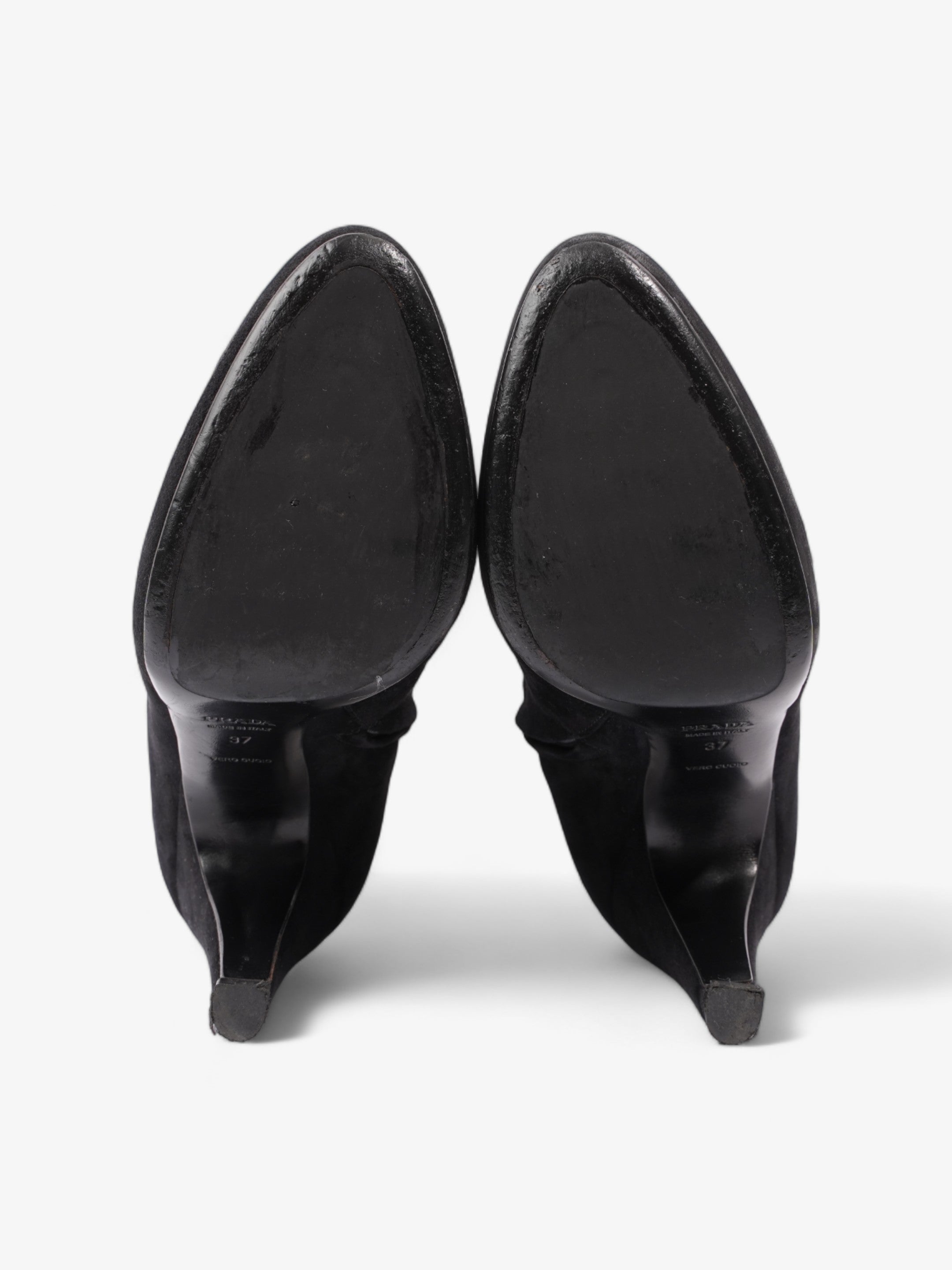 Prada Fur Trim Calf Boots 100mm Black Suede EU 37 UK 4
