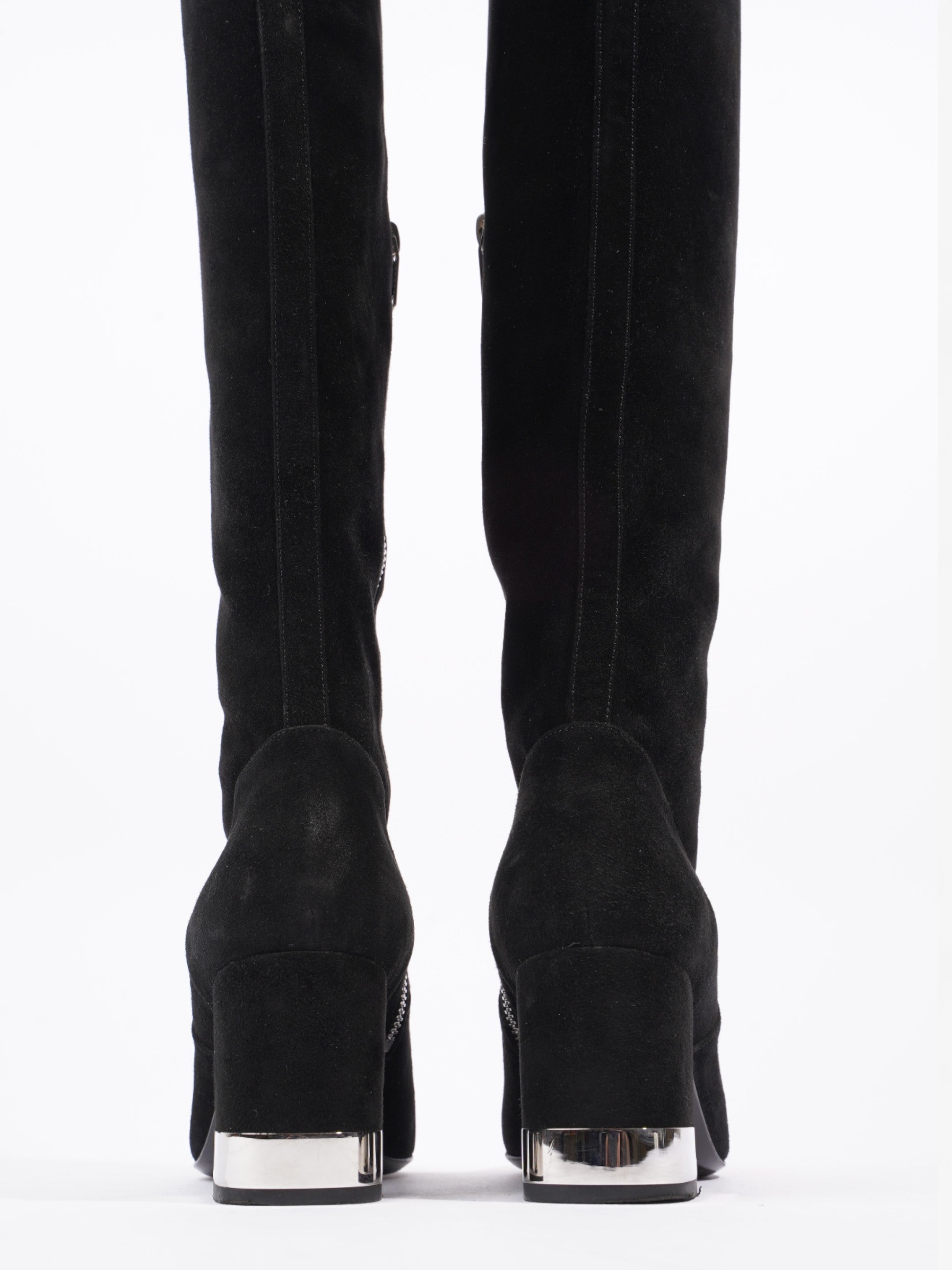 Saint Laurent Babies 70 Tall Boots 70mm Black / Silver Suede EU 37 UK 4