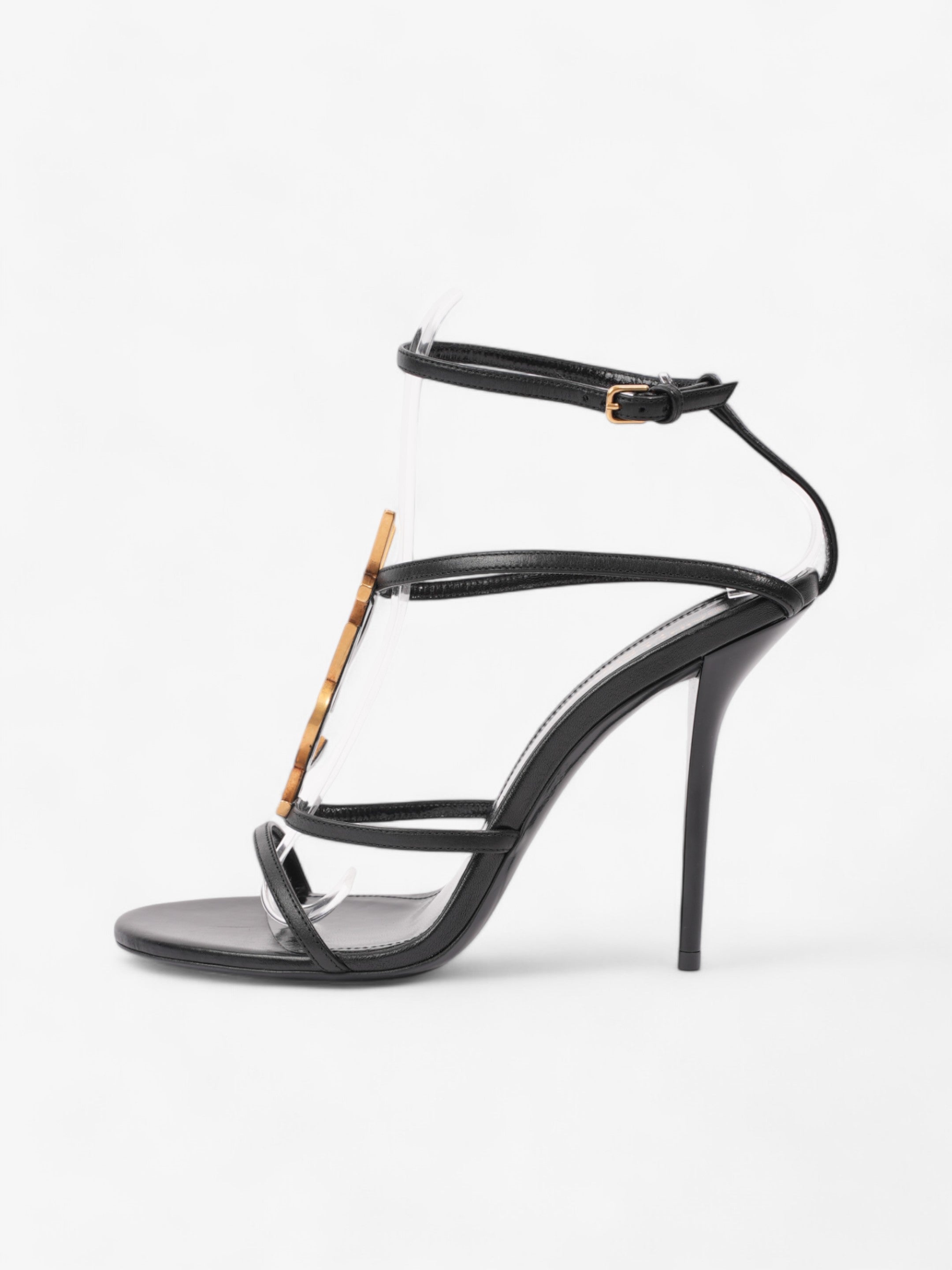 Saint Laurent Cassandre Palm Heels 110mm Black / Gold Leather EU 38.5 UK 5.5