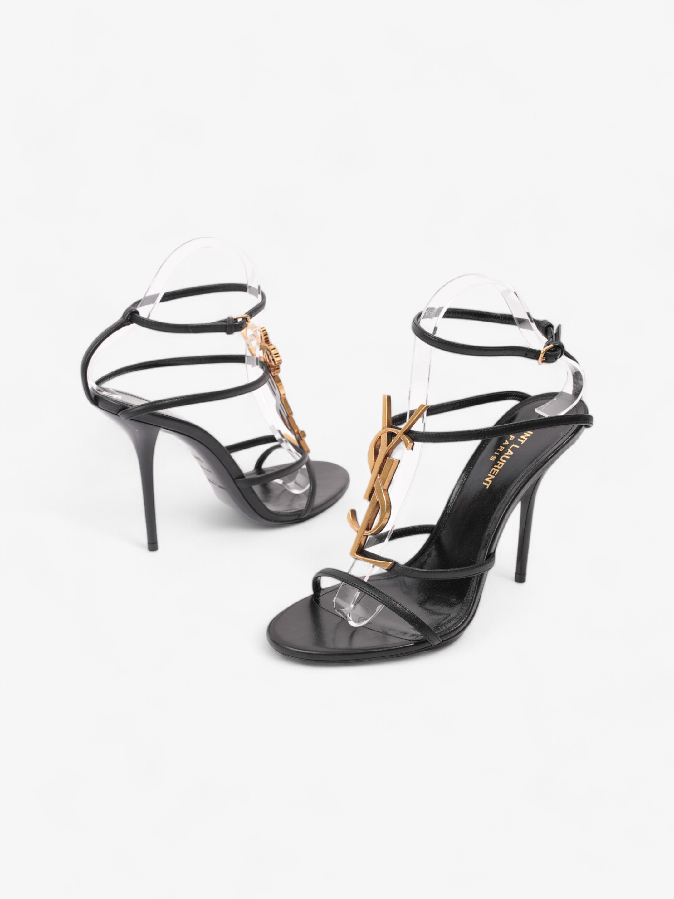 Saint Laurent Cassandre Palm Heels 110mm Black / Gold Leather EU 38.5 UK 5.5