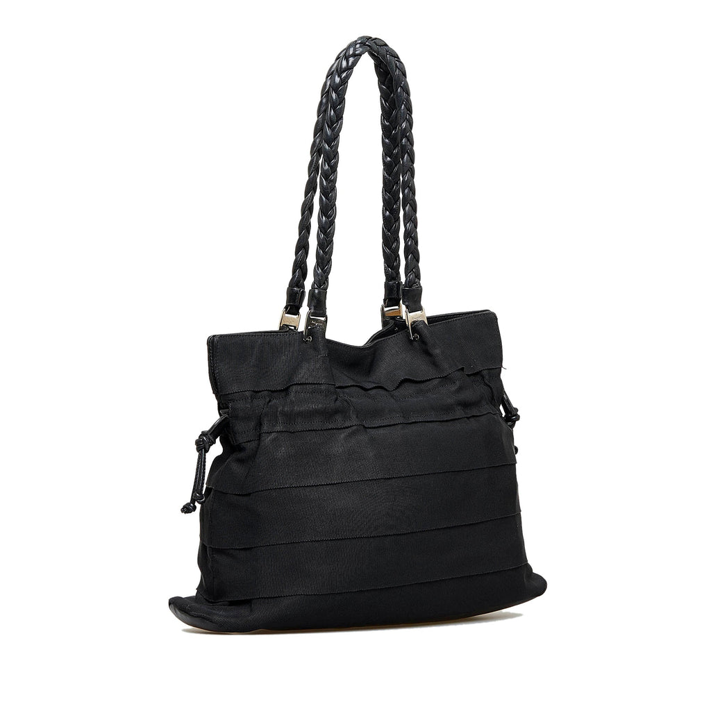 Black Ferragamo Tiered Grosgrain Tote Bag