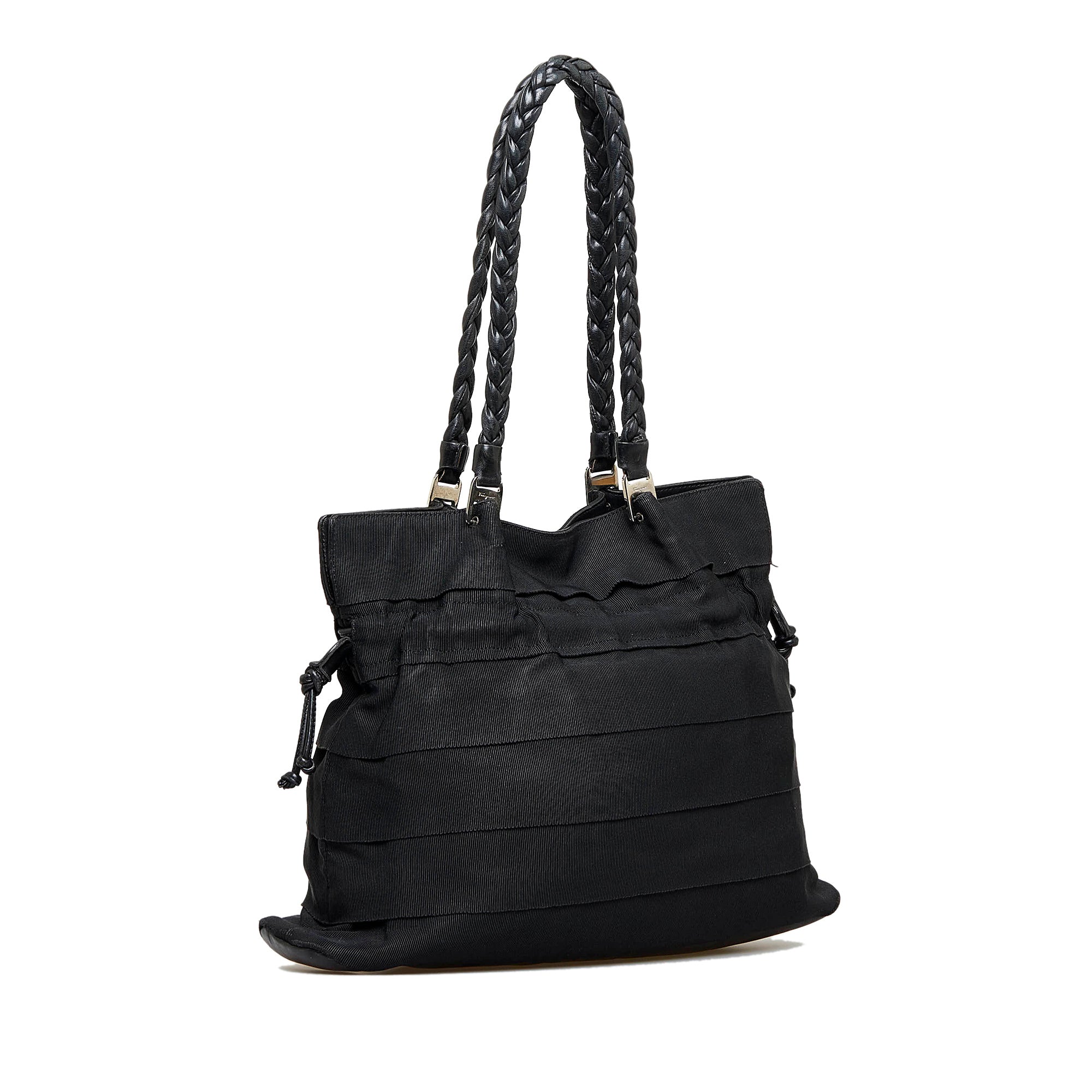 Black Ferragamo Tiered Grosgrain Tote Bag