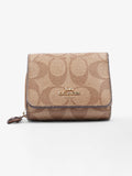 Coach Trifold Wallet Beige Coated Canvas Small