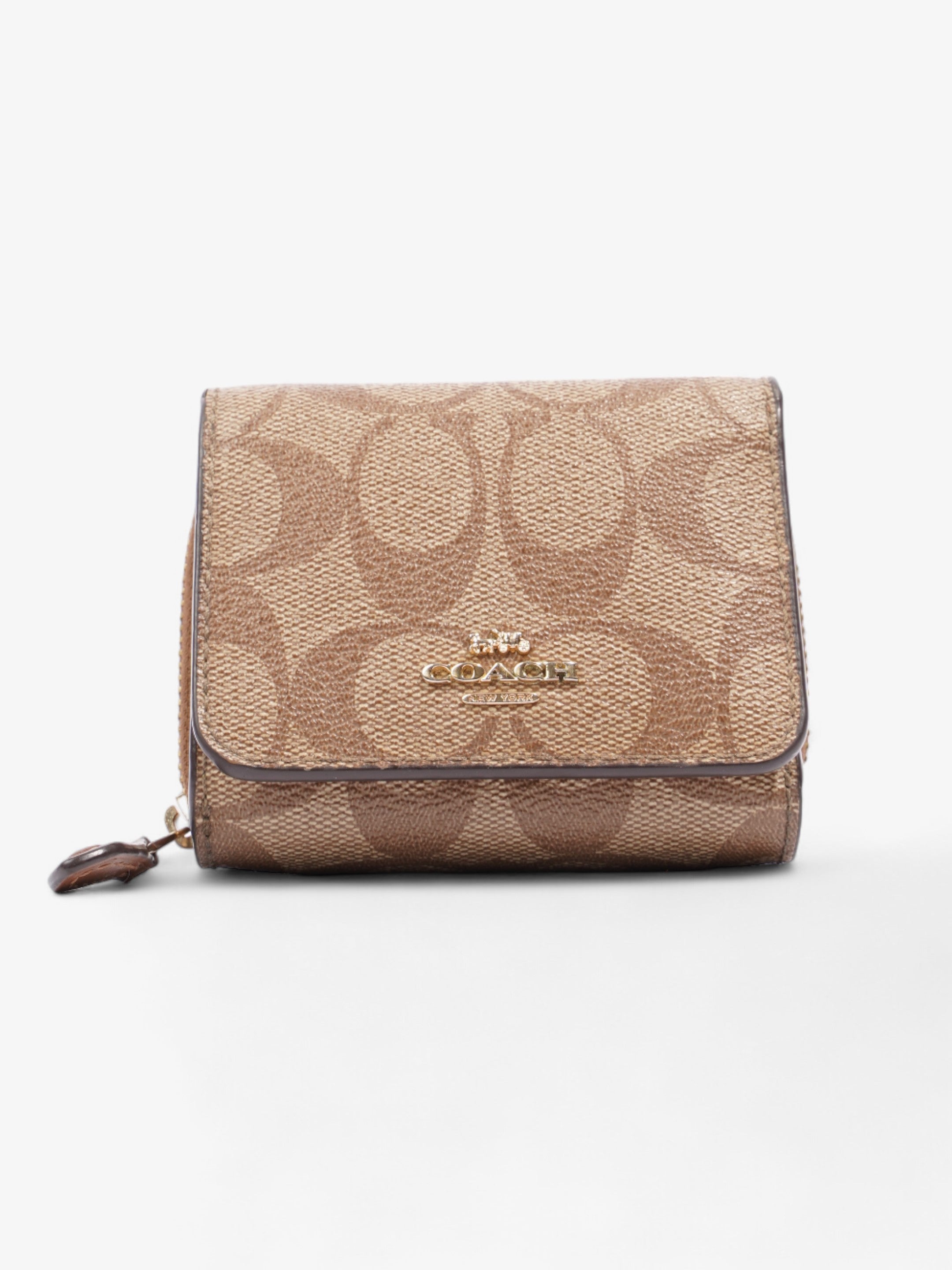 Coach Trifold Wallet Beige Coated Canvas Small