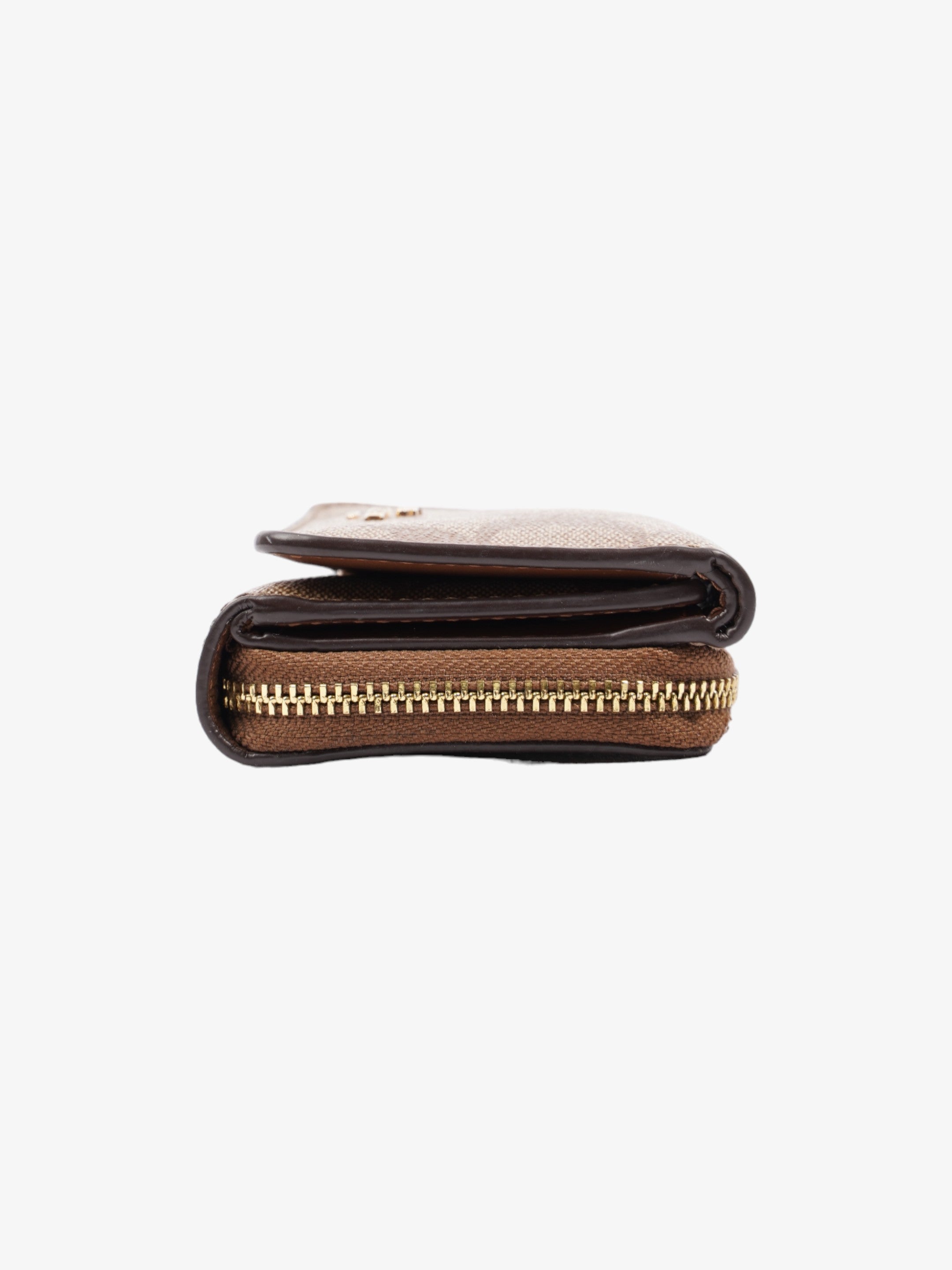 Coach Trifold Wallet Beige Coated Canvas Small