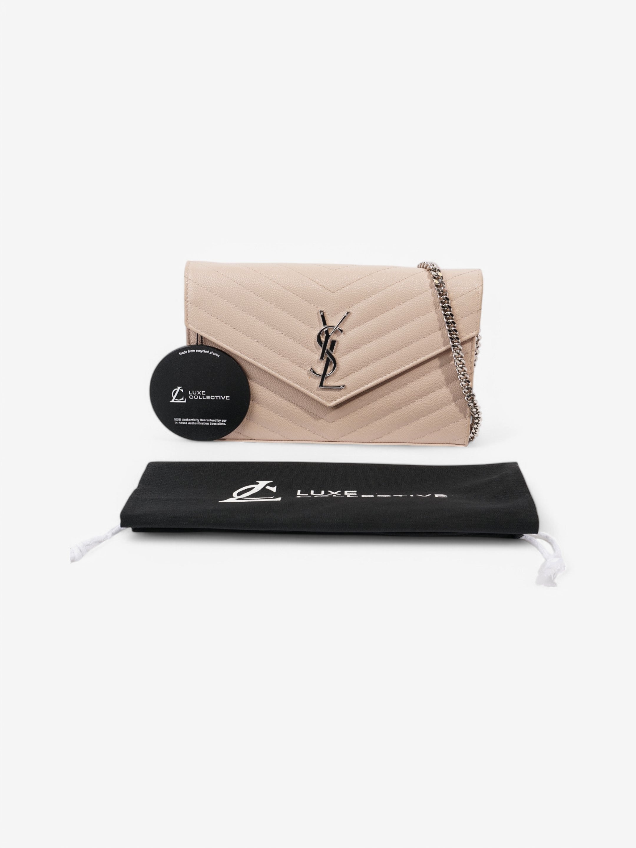 Saint Laurent Cassandre Chain Wallet Light Pink Calfskin Leather
