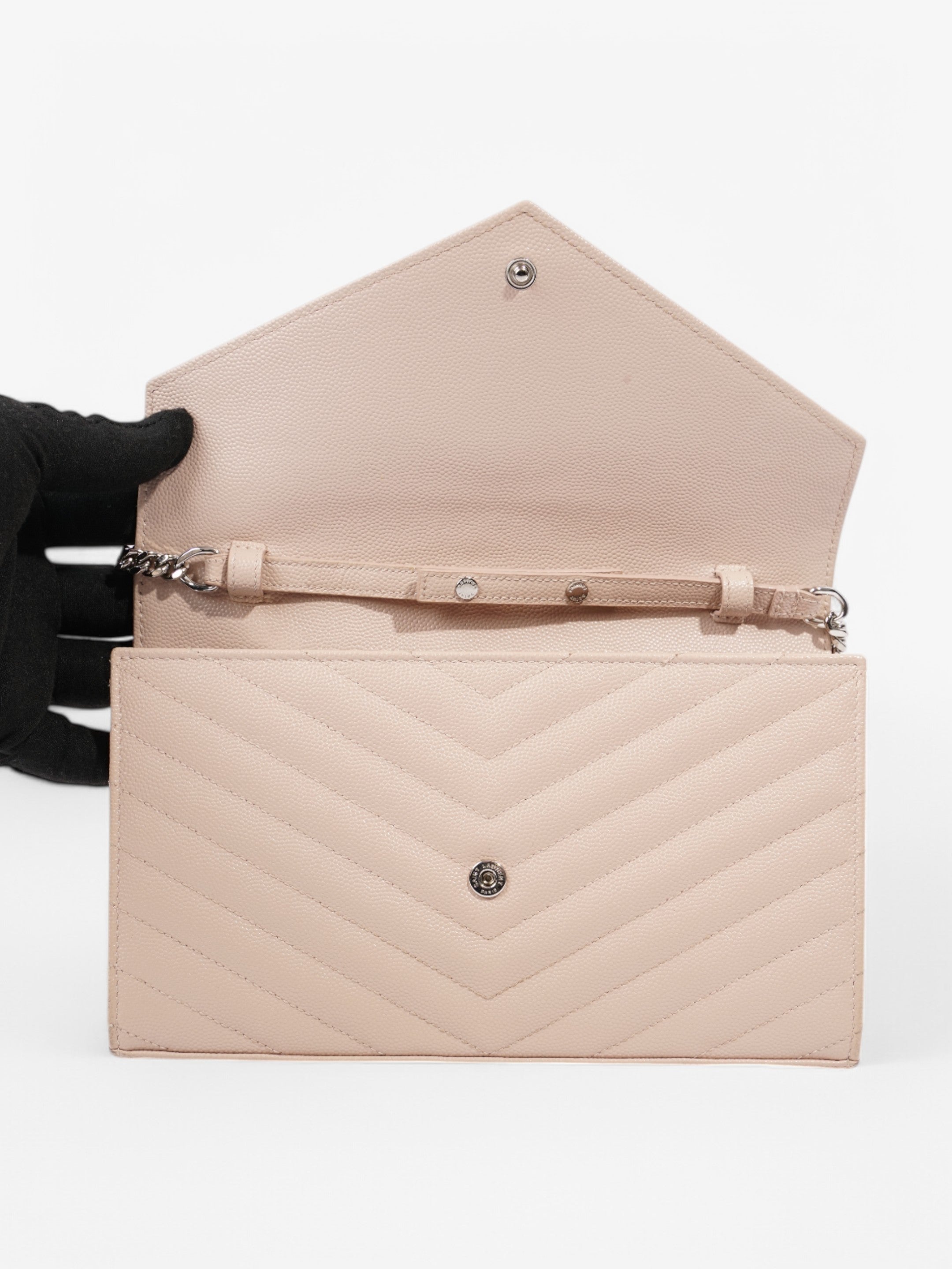 Saint Laurent Cassandre Chain Wallet Light Pink Calfskin Leather