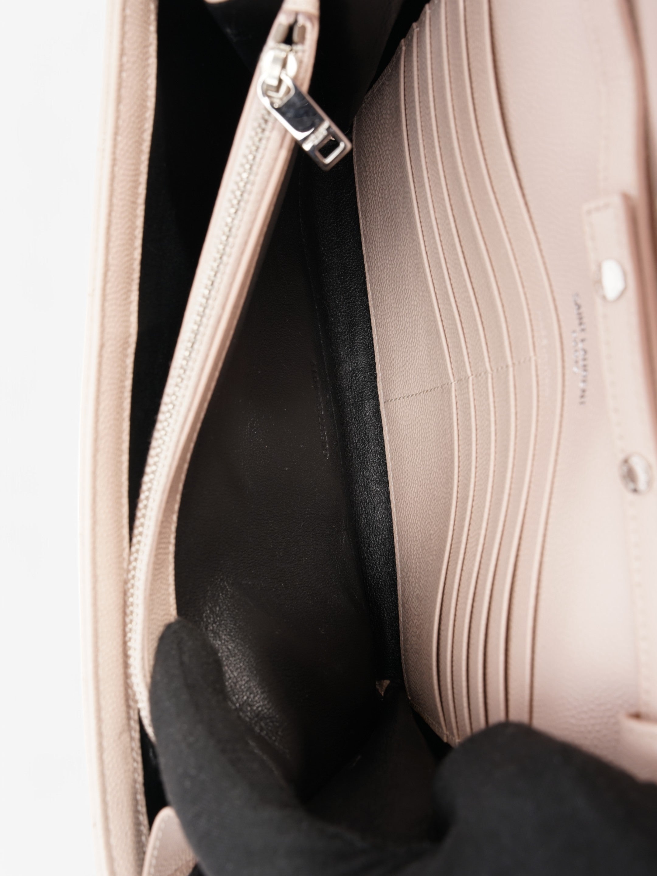 Saint Laurent Cassandre Chain Wallet Light Pink Calfskin Leather