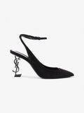 Saint Laurent Opyum Slingback Sandals 85 Black Suede EU 40 UK 7