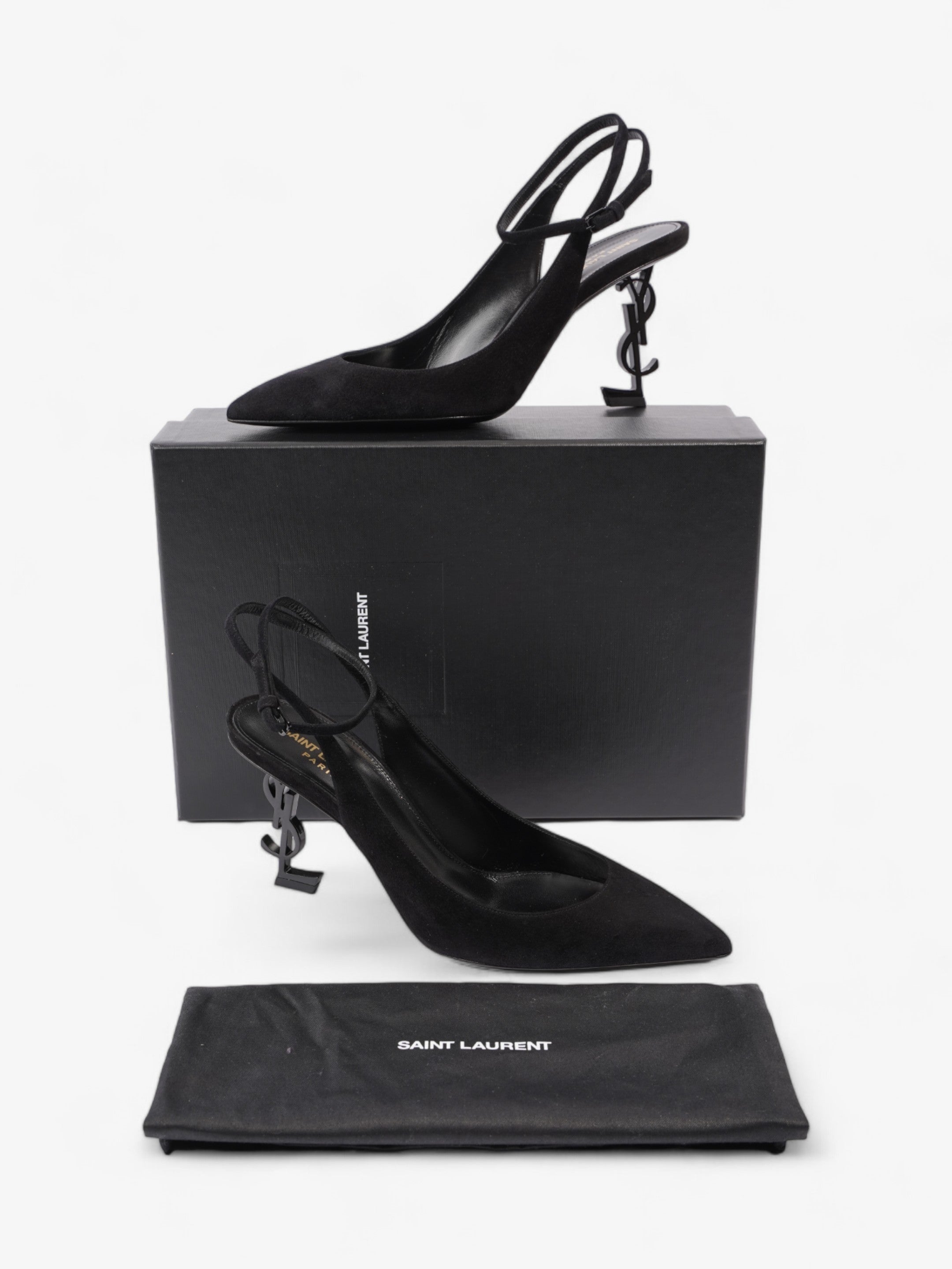 Saint Laurent Opyum Slingback Sandals 85 Black Suede EU 40 UK 7