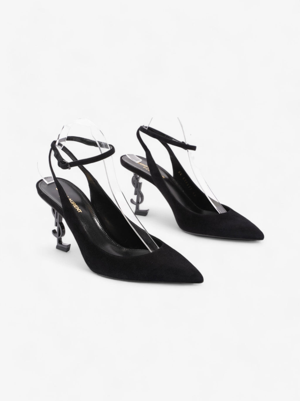 Saint Laurent Opyum Slingback Sandals 85 Black Suede EU 40 UK 7