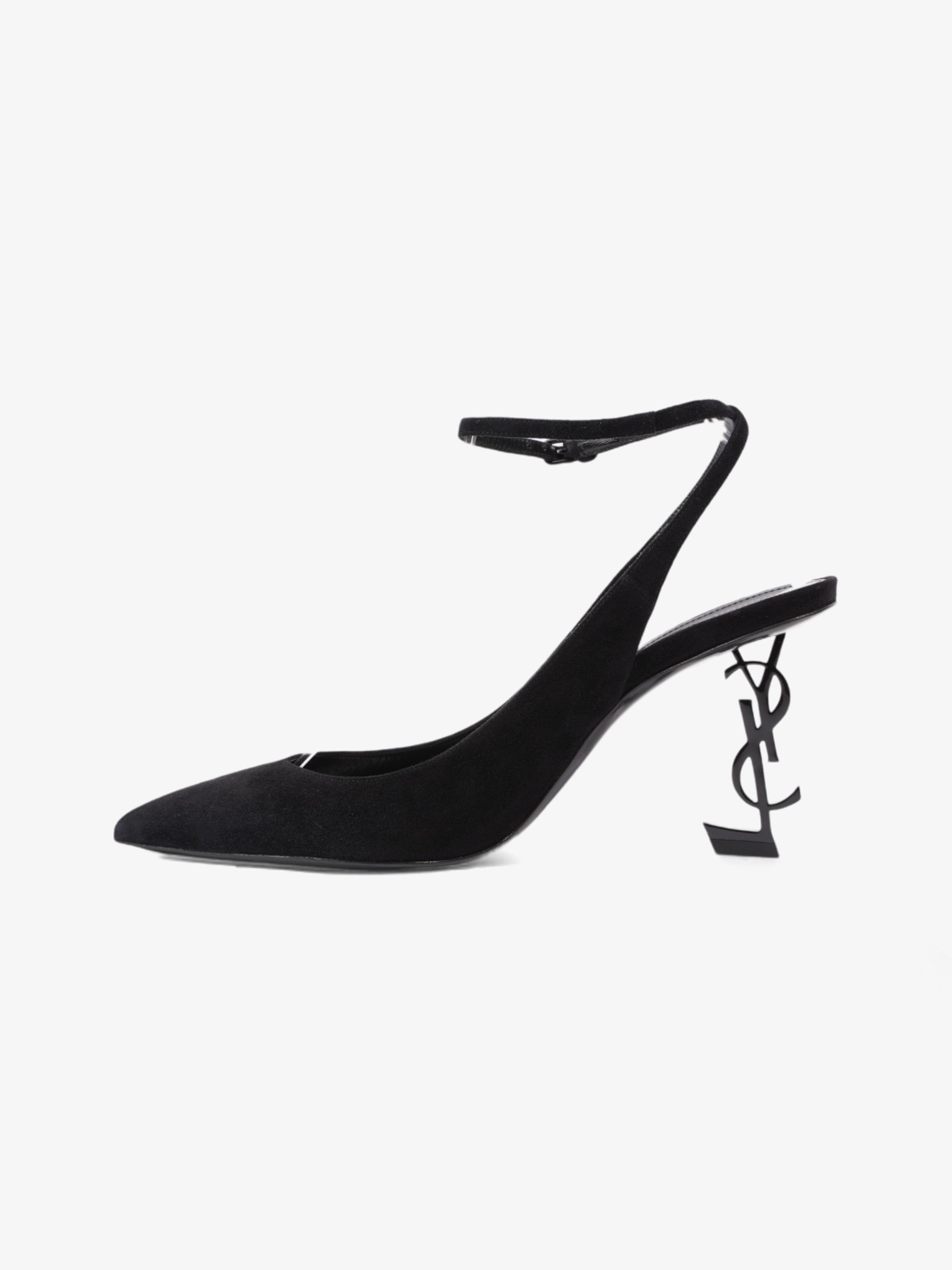 Saint Laurent Opyum Slingback Sandals 85 Black Suede EU 40 UK 7