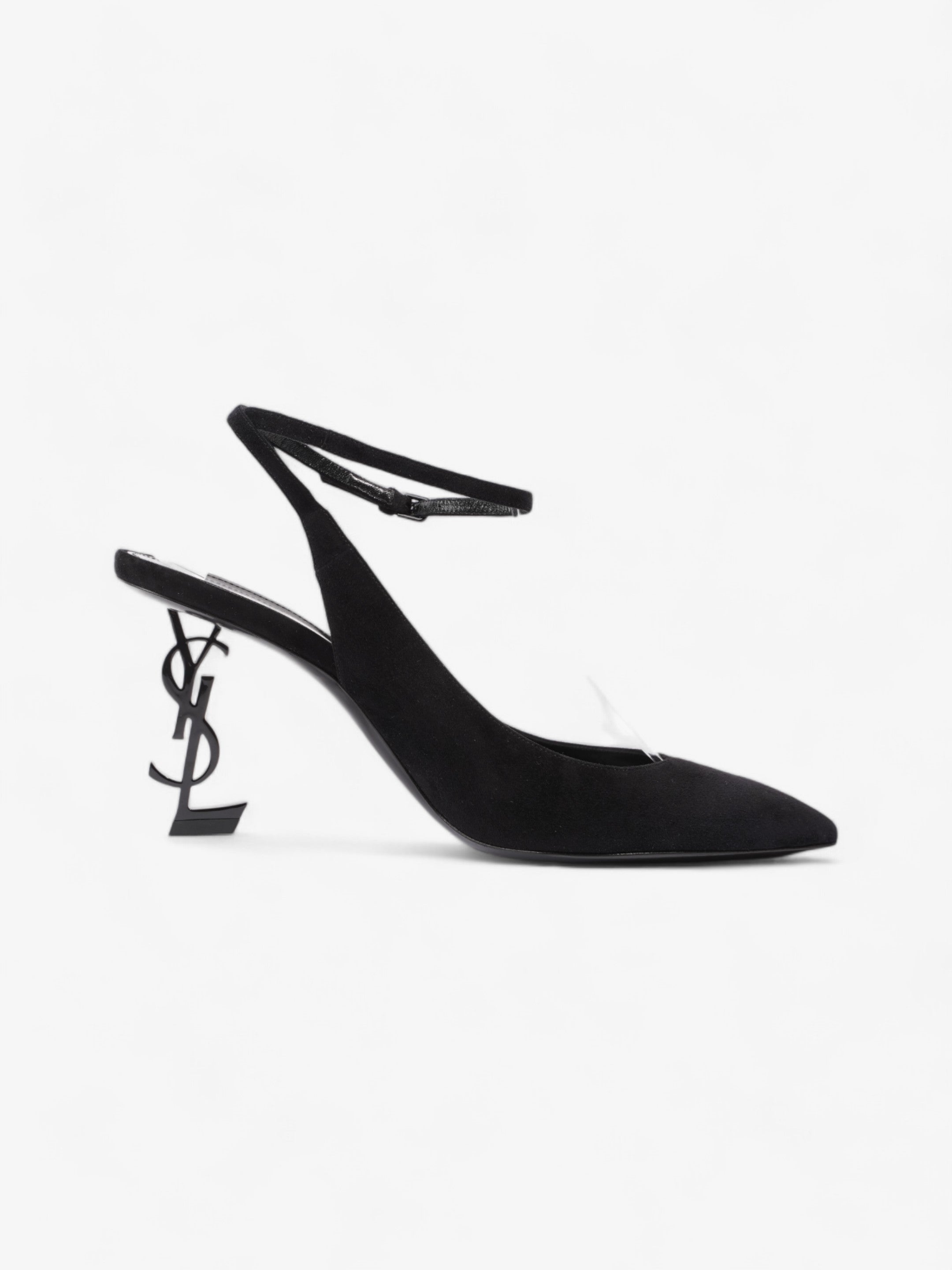 Saint Laurent Opyum Slingback Sandals 85 Black Suede EU 40 UK 7