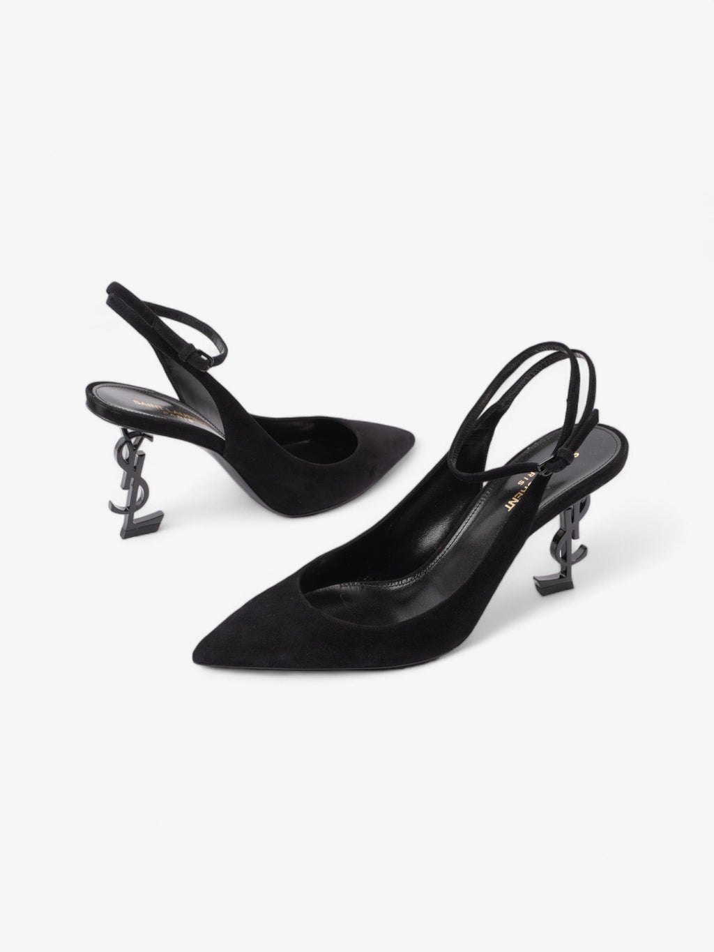Saint Laurent Opyum Slingback Sandals 85 Black Suede EU 40 UK 7