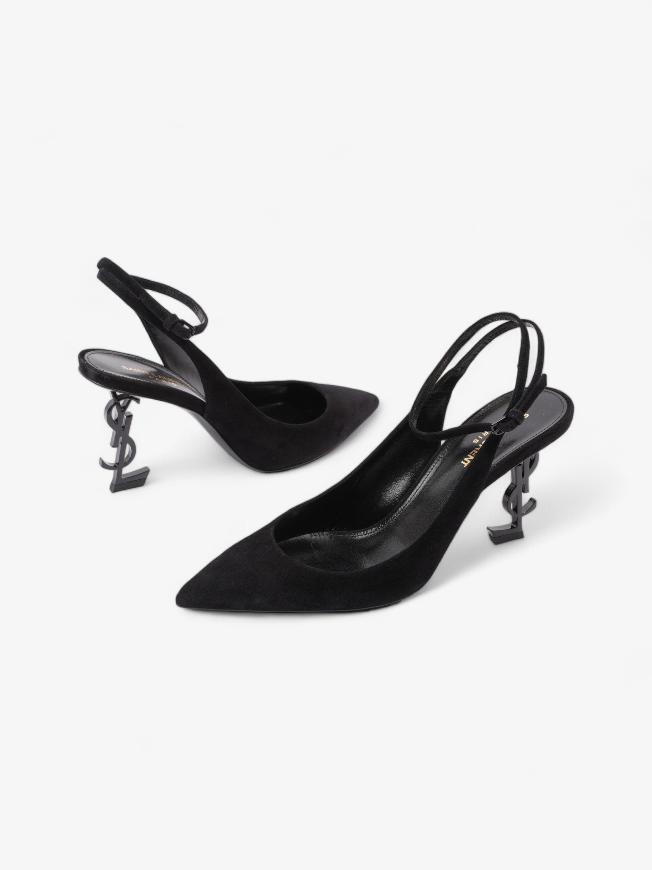 Saint Laurent Opyum Slingback Sandals 85 Black Suede EU 40 UK 7