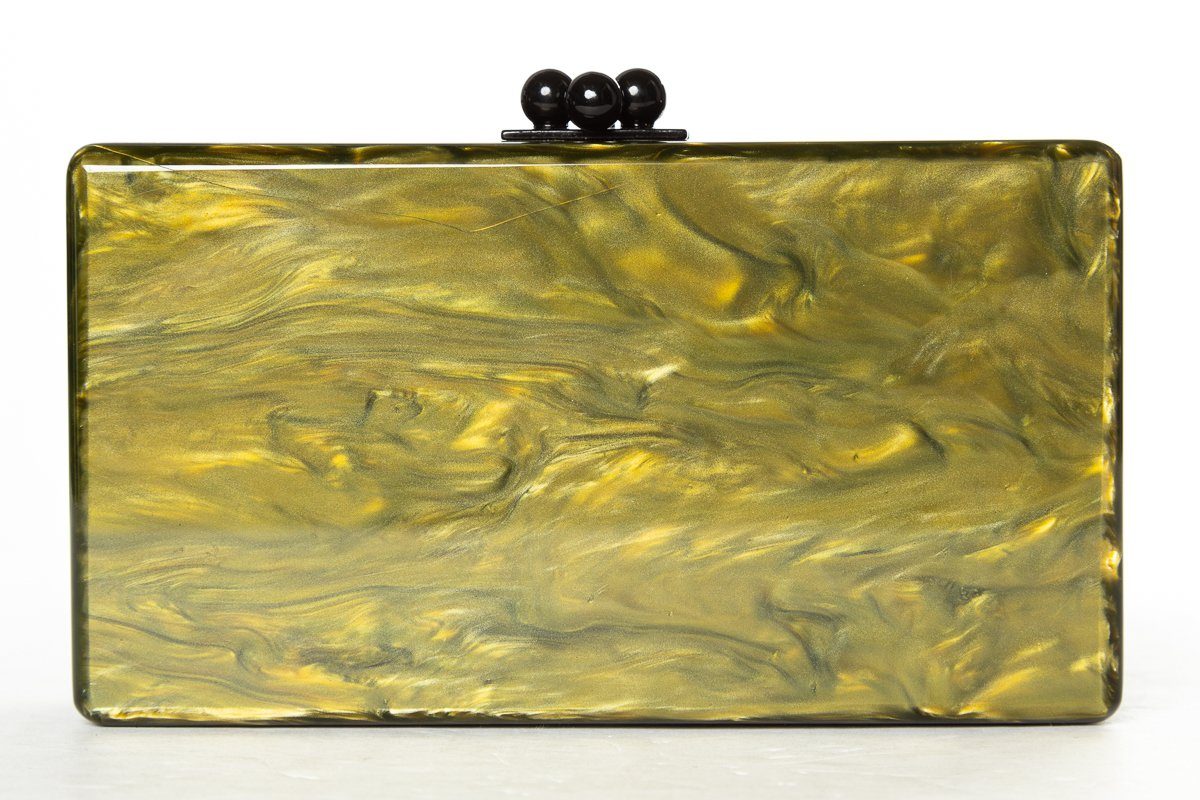 Edie Parker Olive Marbleized Acrylic Clutch Sale