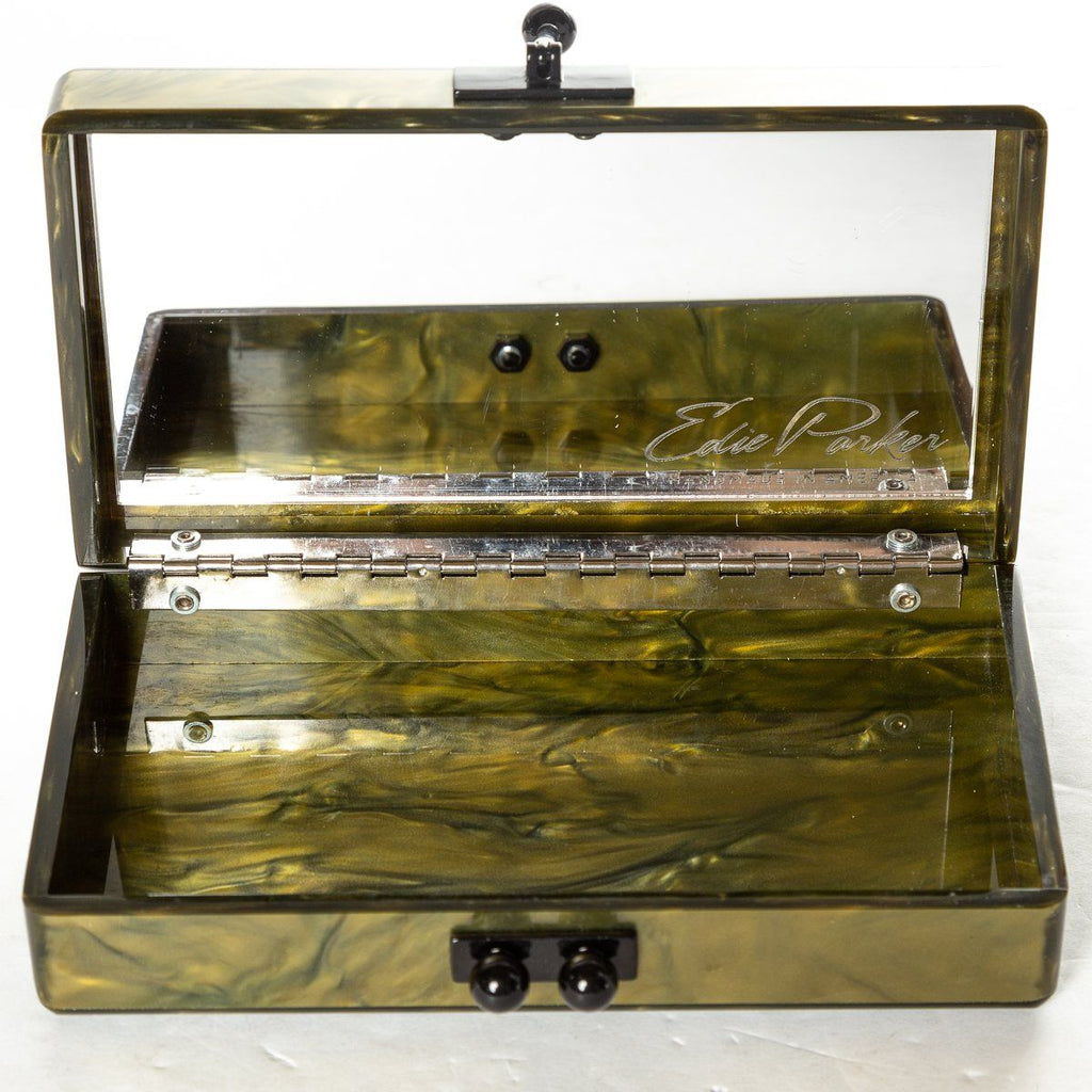 Edie Parker Olive Marbleized Acrylic Clutch Sale