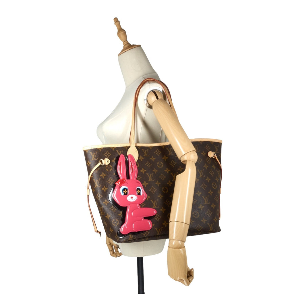 Louis Vuitto Neverfull MM Rabbit Monogram Canvas Bag with Pouch