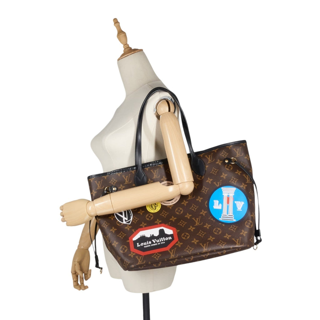 Louis Vuitto Neverfull MM World Tour Monogram Canvas Bag with Pouch