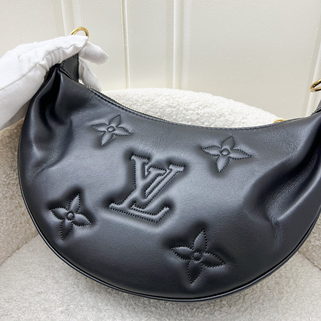 LV Over The Moon Bag in Black Bubblegram Calfskin and GHW with Canvas Strap and Chain Strap