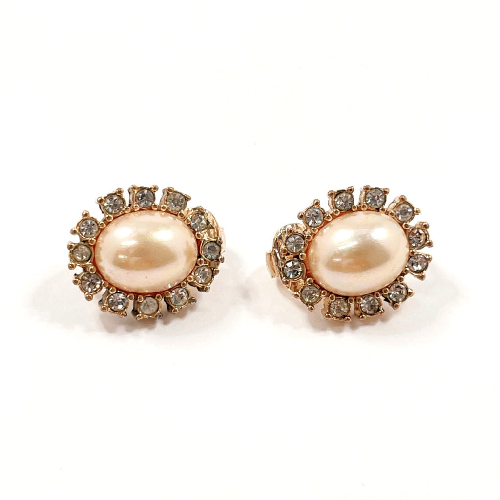 Christian Dior Earring Metal, Rhinestone gold vintage