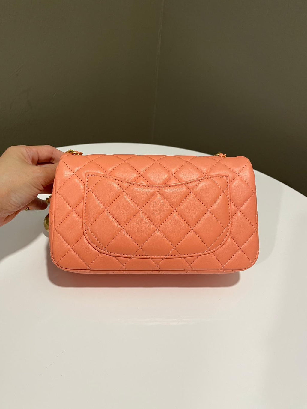 Chanel Pearl Crush Quilted Mini Rectangular Salmon Pink Lambskin