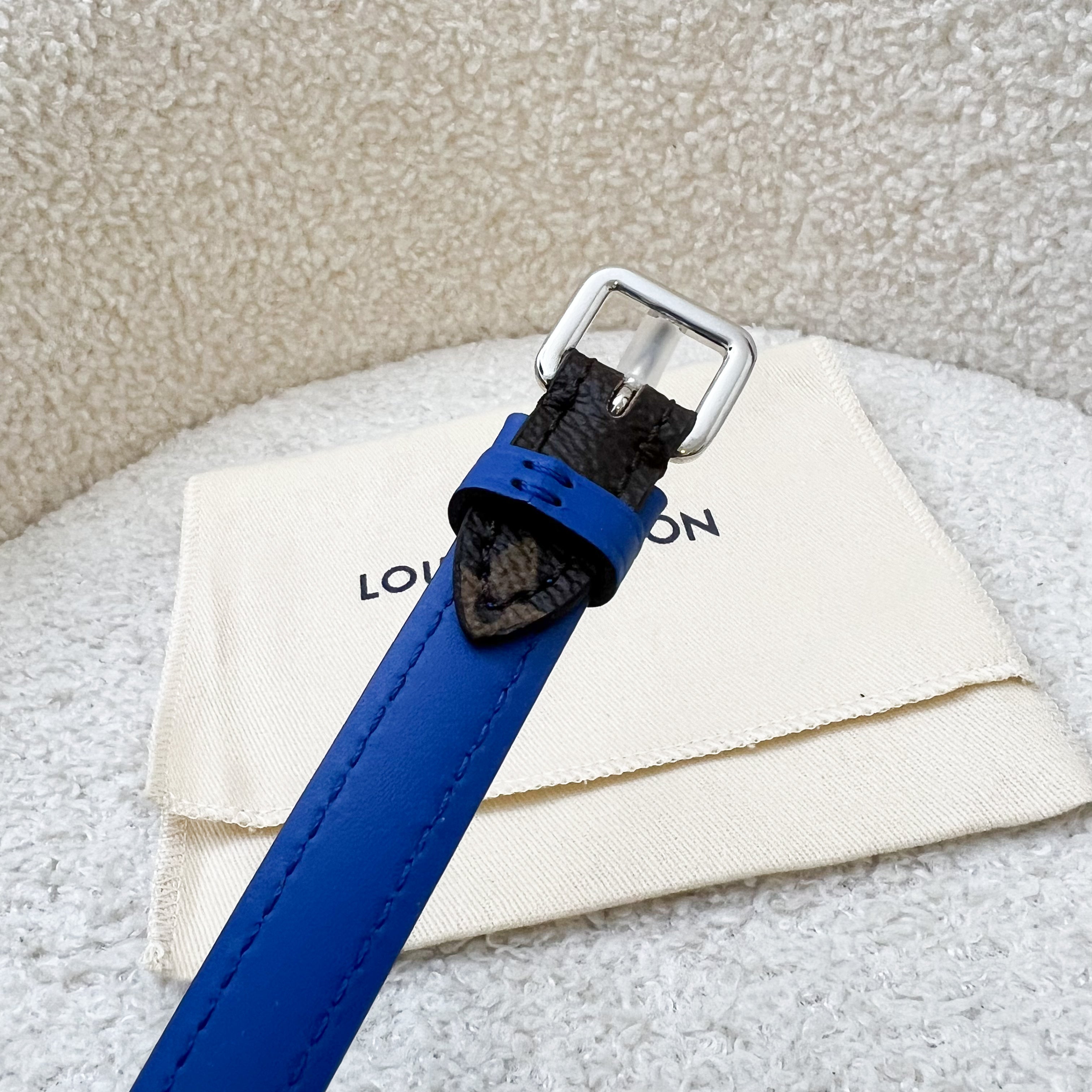 LV Luggage Tag in Beige / Grey / Blue Epi Leather and Monogram Canvas