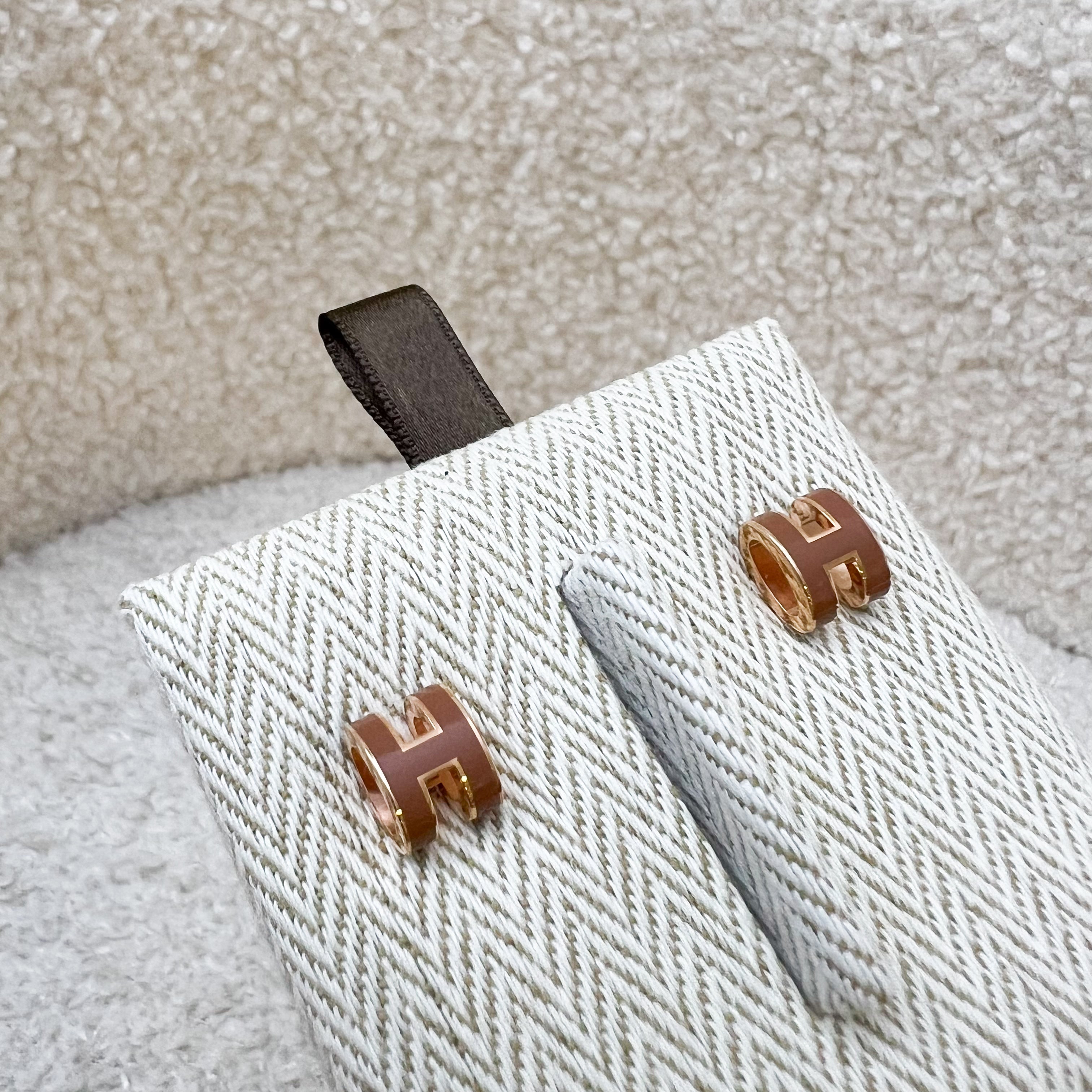 Hermes Mini Pop H Earrings in Gold Enamel and RGHW