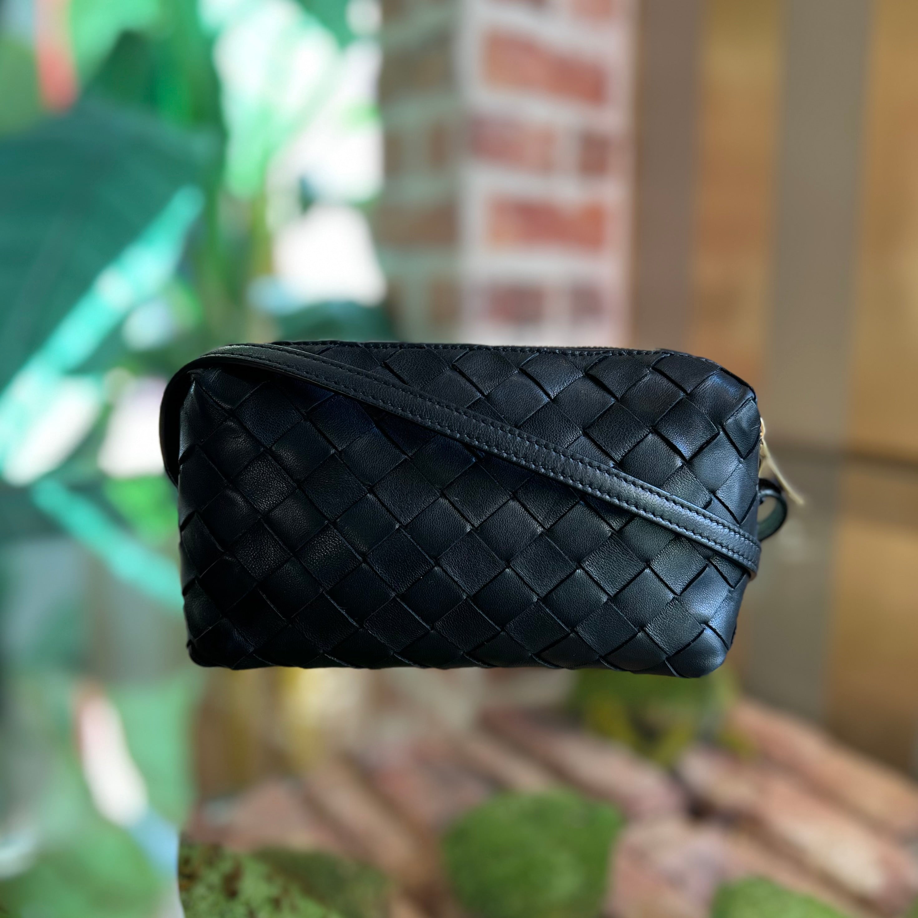BOTTEGA VENETA Nodini Camera Mini Black Nappa Intrecciato Crossbody Bag