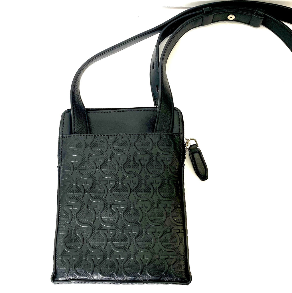 FERRAGAMO GANCINI EMBOSSED LEATHER SMALL MESSENGER BAG