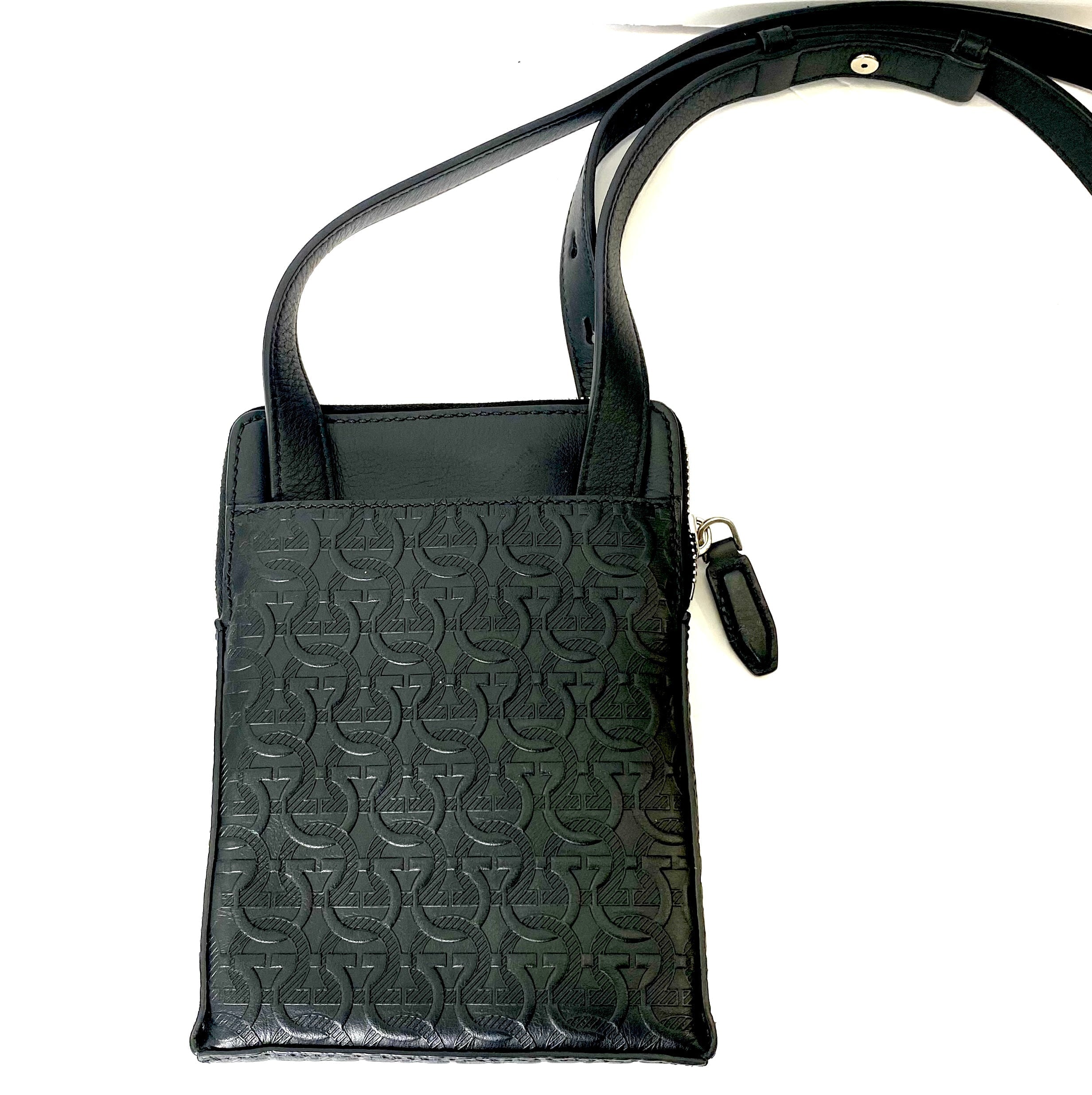 FERRAGAMO GANCINI EMBOSSED LEATHER SMALL MESSENGER BAG