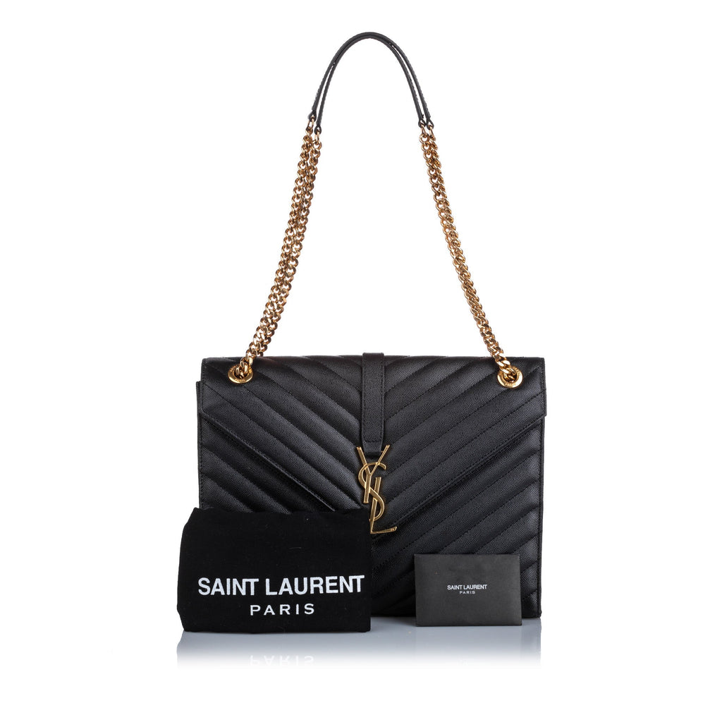 Yves Saint Laurent Matelasse Envelope Medium Black Grained Leather