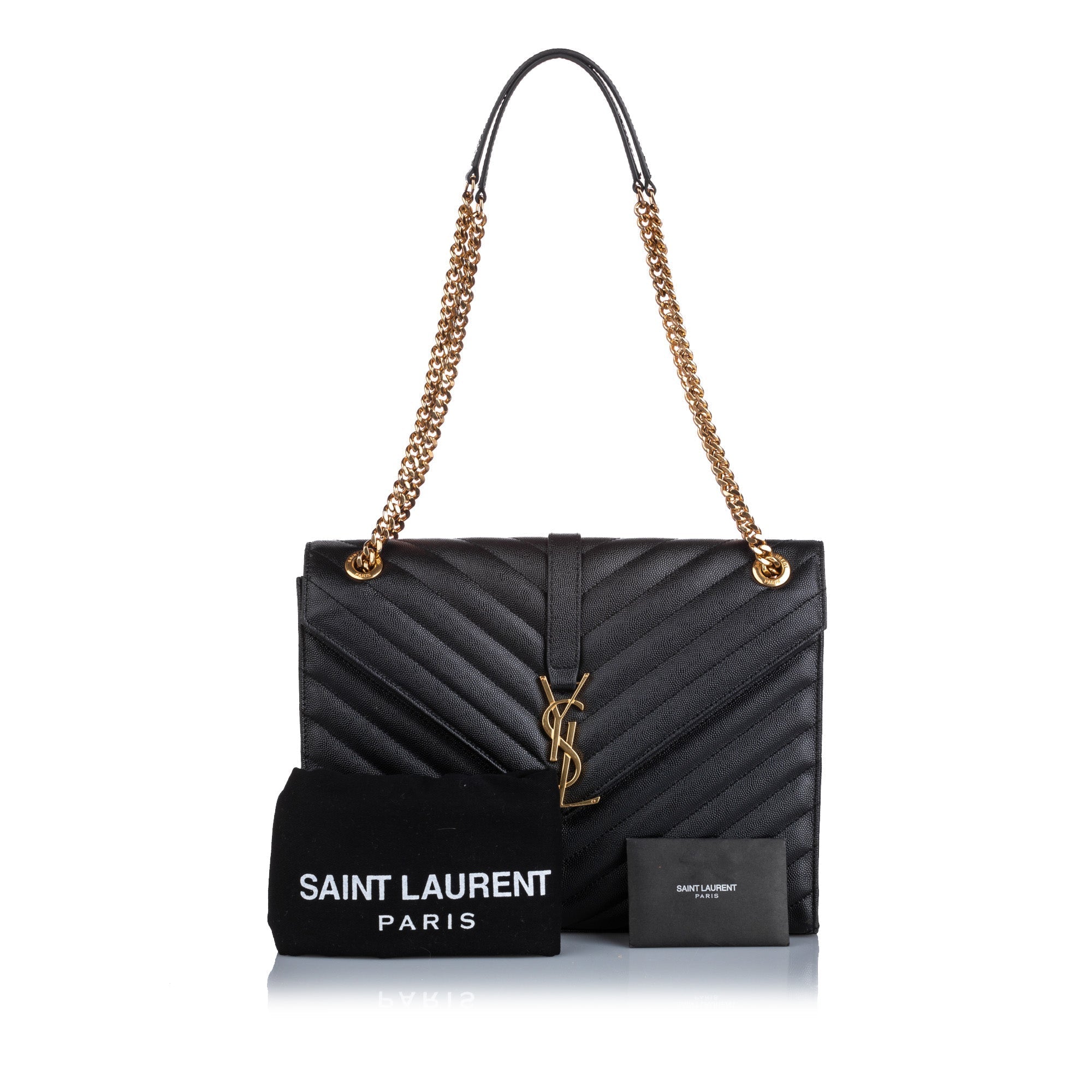 Yves Saint Laurent Matelasse Envelope Medium Black Grained Leather