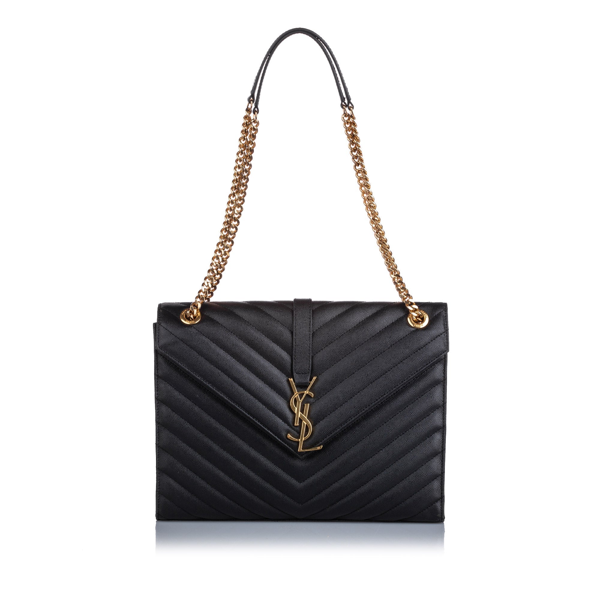 Yves Saint Laurent Matelasse Envelope Medium Black Grained Leather