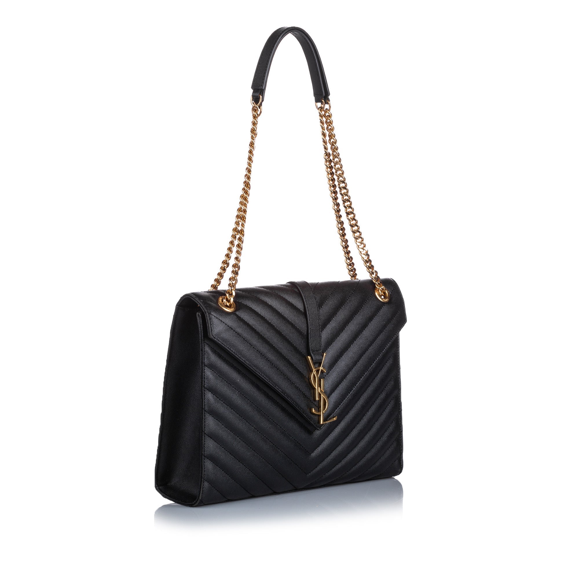 Yves Saint Laurent Matelasse Envelope Medium Black Grained Leather
