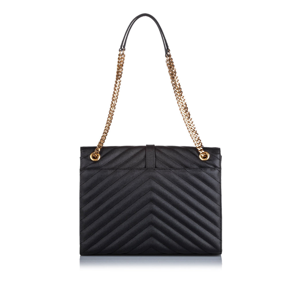 Yves Saint Laurent Matelasse Envelope Medium Black Grained Leather