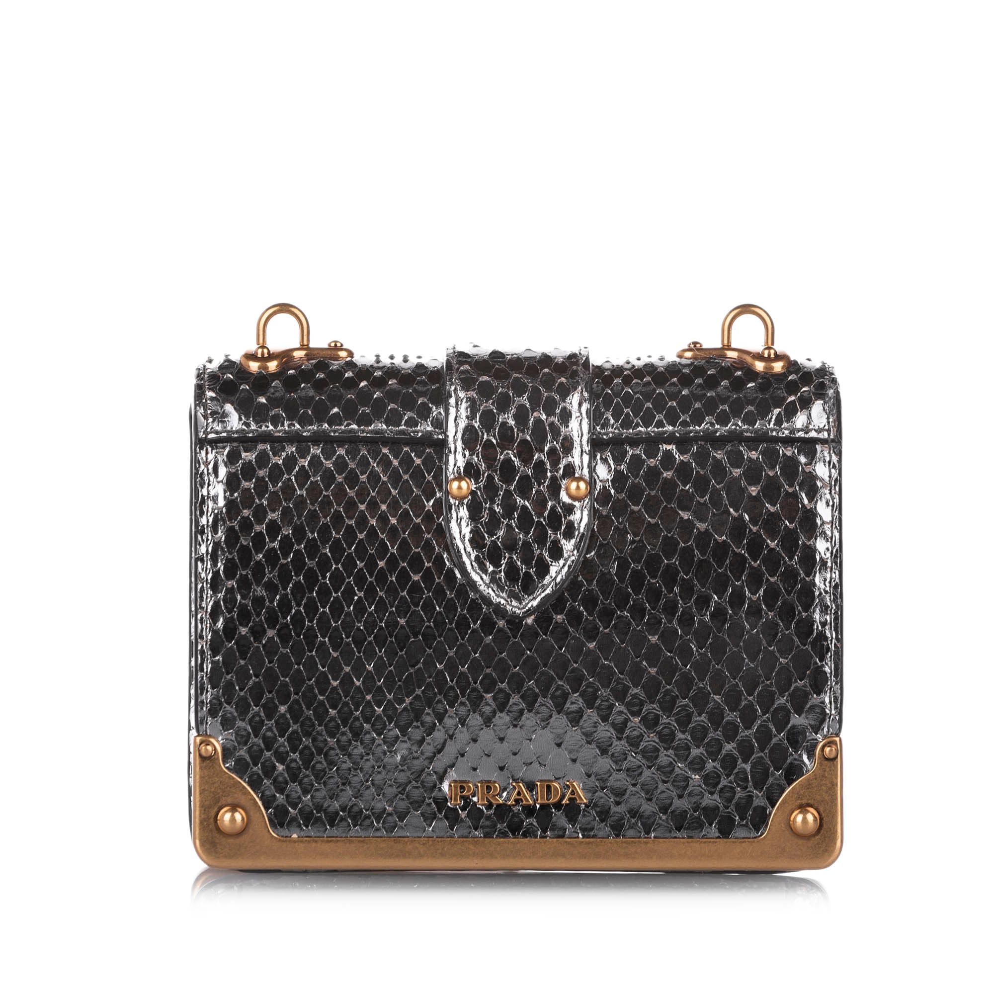 Prada Cahier Crossbody Bag Silver Embossed Leather